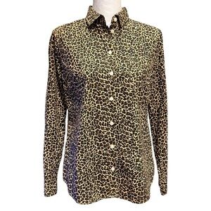 J. Crew Leopard Print Button Down Blouse Cotton Shirt Tan, Brown black Size S